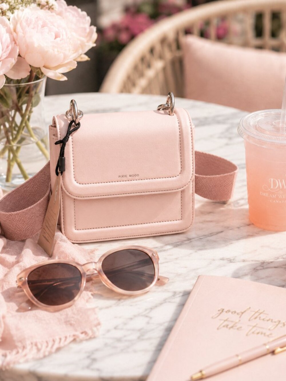 Peyton Vegan Leather Crossbody Bag | Blush Pink | Pixie Mood